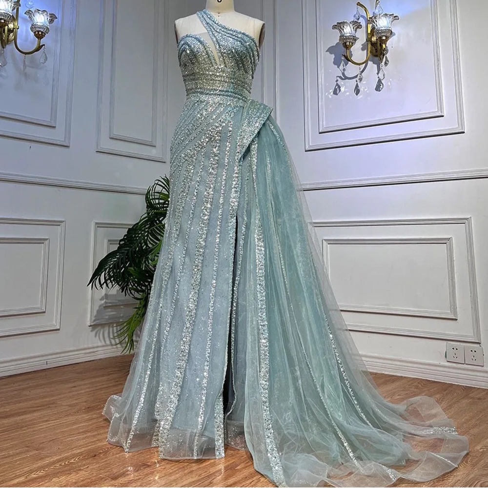 Mermaid One Shoulder Evening Party Dresses With Split Elegant Formal Gowns.